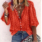 Women's Vacation Blouse – Roll-Up Sleeve V-Neck Top