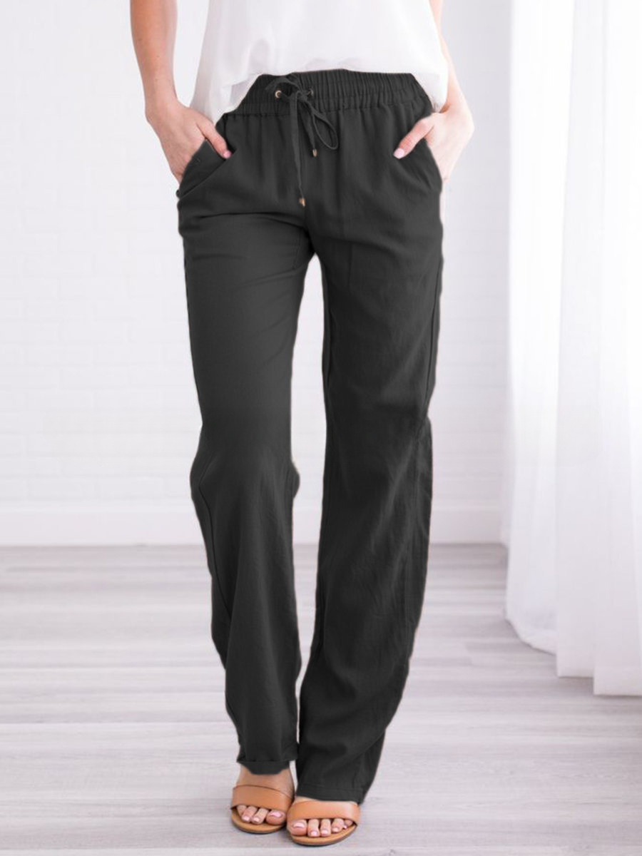 Women's Lightweight Pull-On Trousers – Elastic Waist Straight Leg Pants