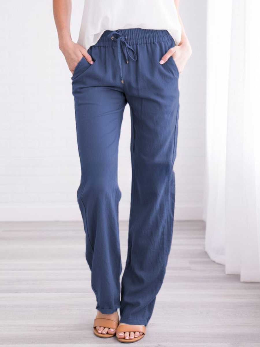 Women's Lightweight Pull-On Trousers – Elastic Waist Straight Leg Pants