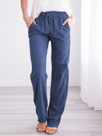 Women's Lightweight Pull-On Trousers – Elastic Waist Straight Leg Pants