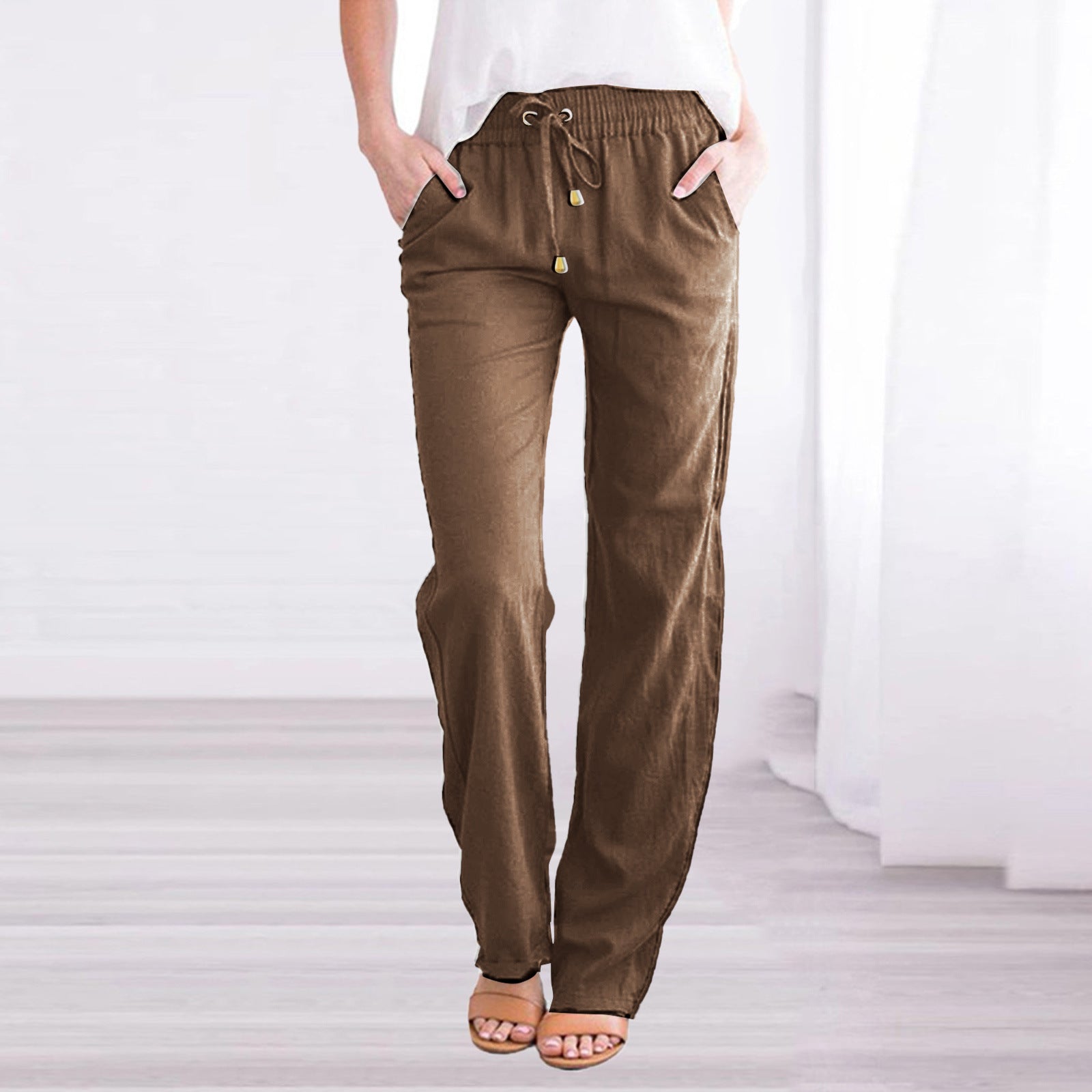 Women's Lightweight Pull-On Trousers – Elastic Waist Straight Leg Pants
