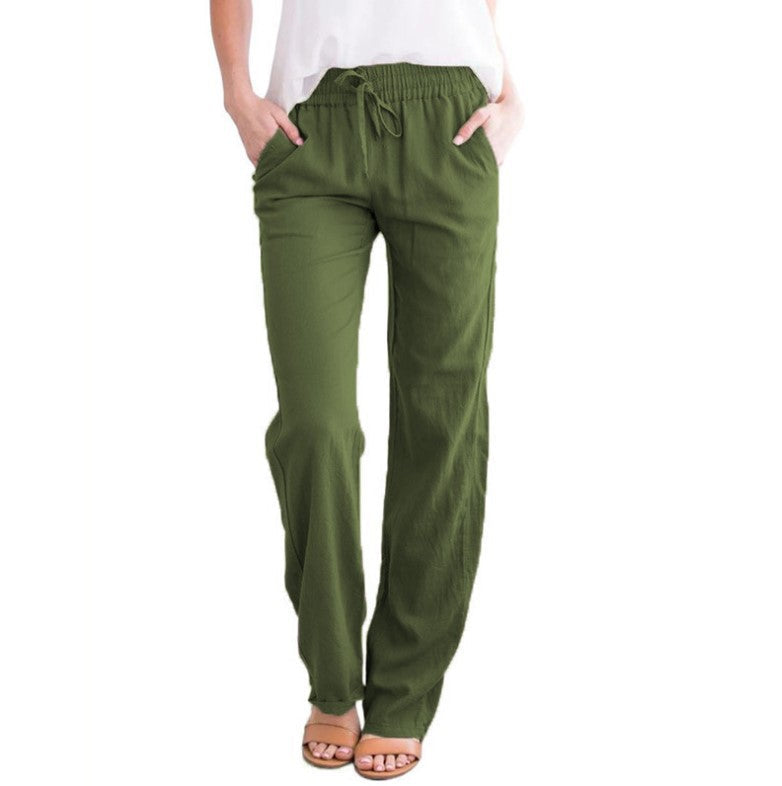 Women's Lightweight Pull-On Trousers – Elastic Waist Straight Leg Pants