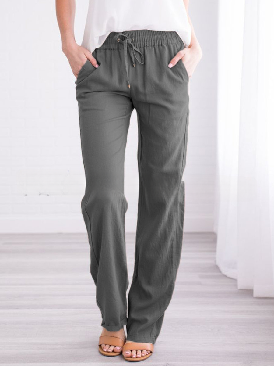 Women's Lightweight Pull-On Trousers – Elastic Waist Straight Leg Pants