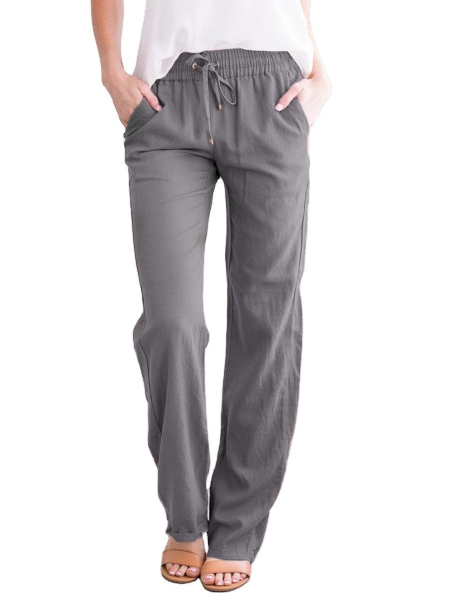 Women's Lightweight Pull-On Trousers – Elastic Waist Straight Leg Pants