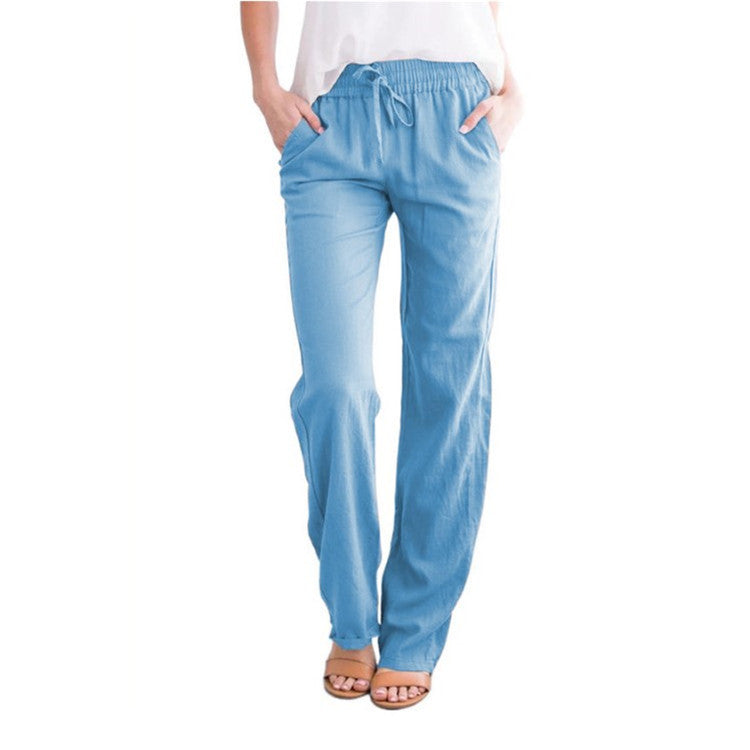 Women's Lightweight Pull-On Trousers – Elastic Waist Straight Leg Pants