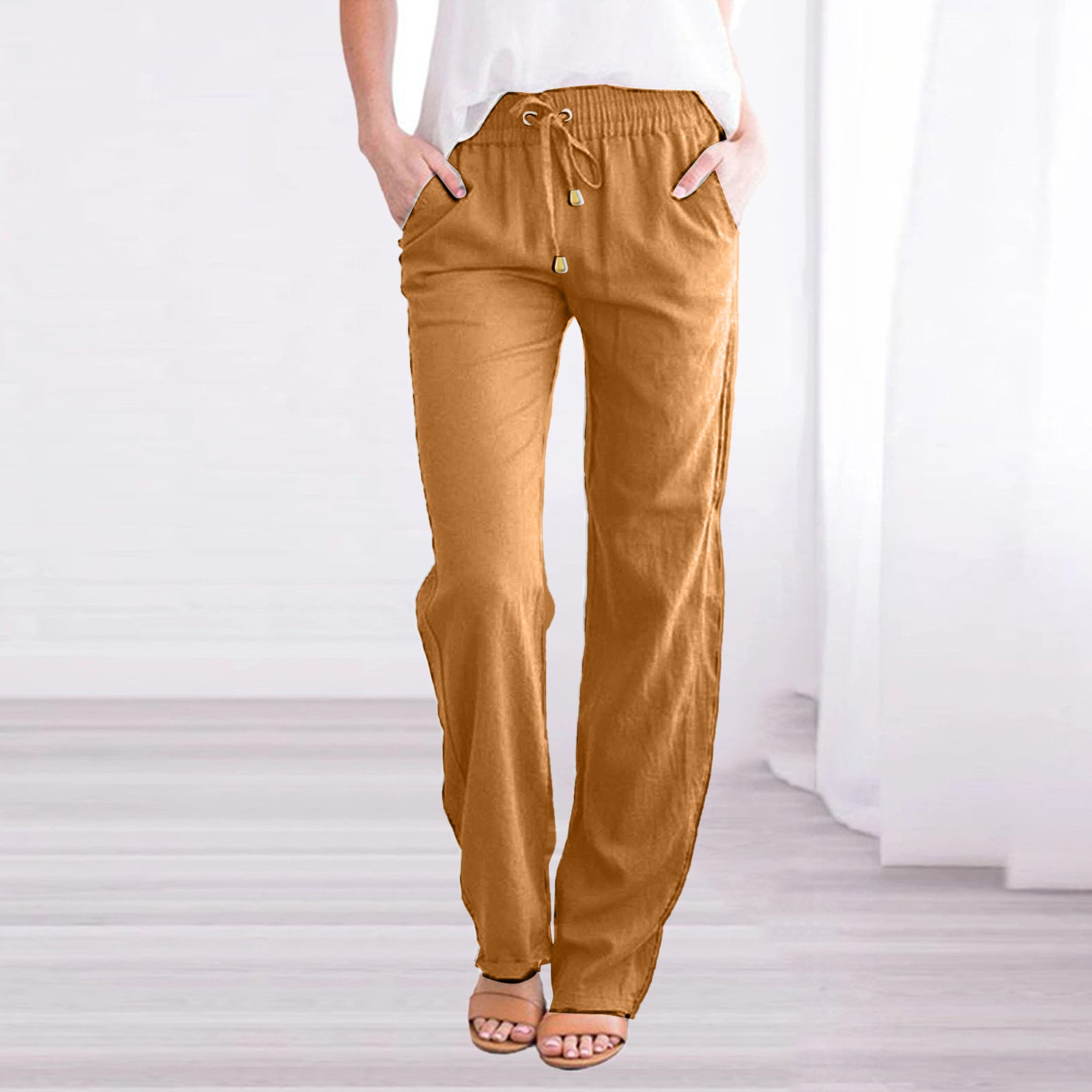 Women's Lightweight Pull-On Trousers – Elastic Waist Straight Leg Pants