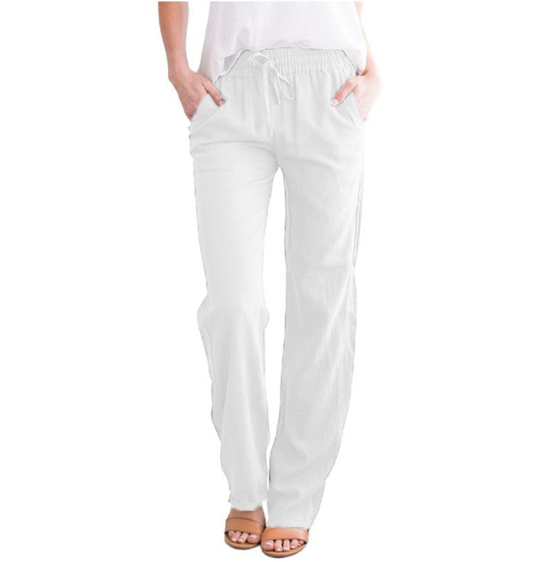 Women's Lightweight Pull-On Trousers – Elastic Waist Straight Leg Pants