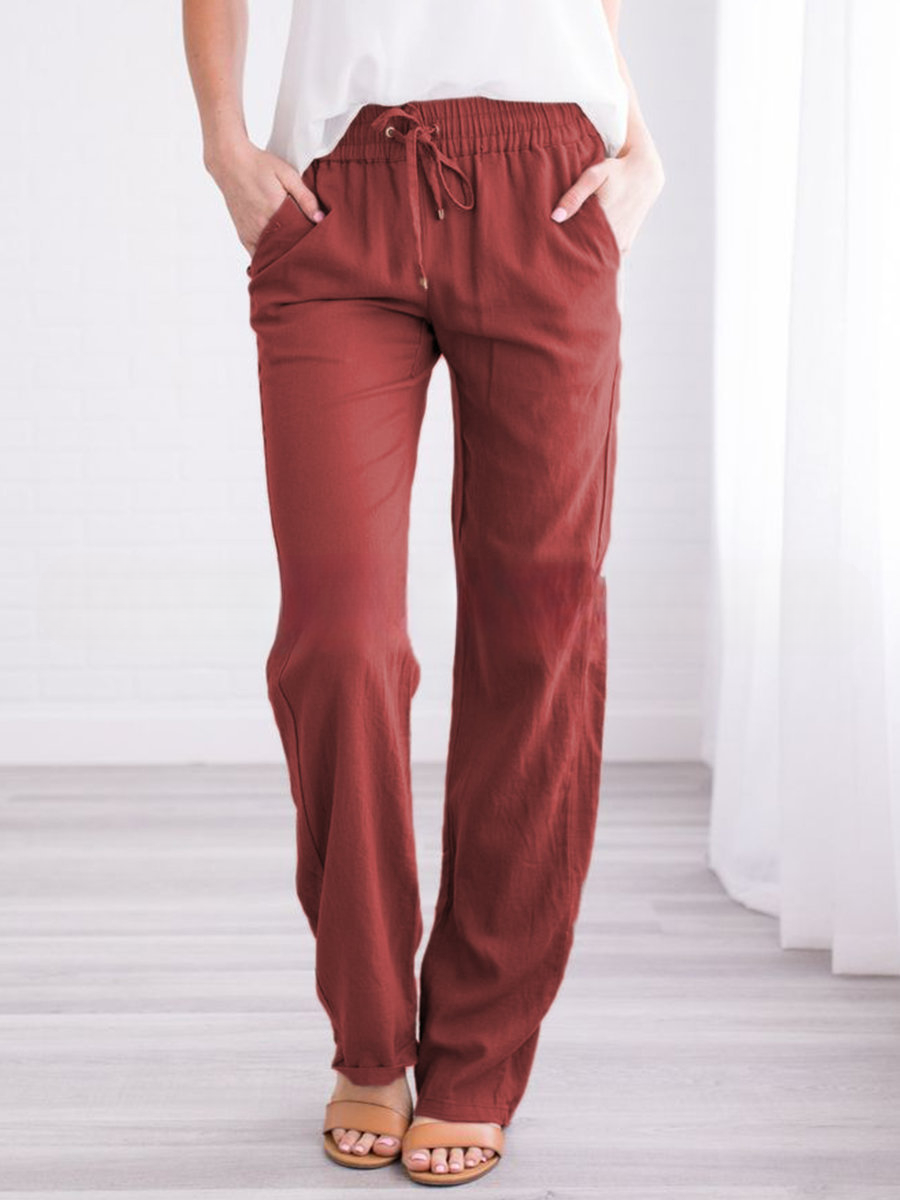Women's Lightweight Pull-On Trousers – Elastic Waist Straight Leg Pants