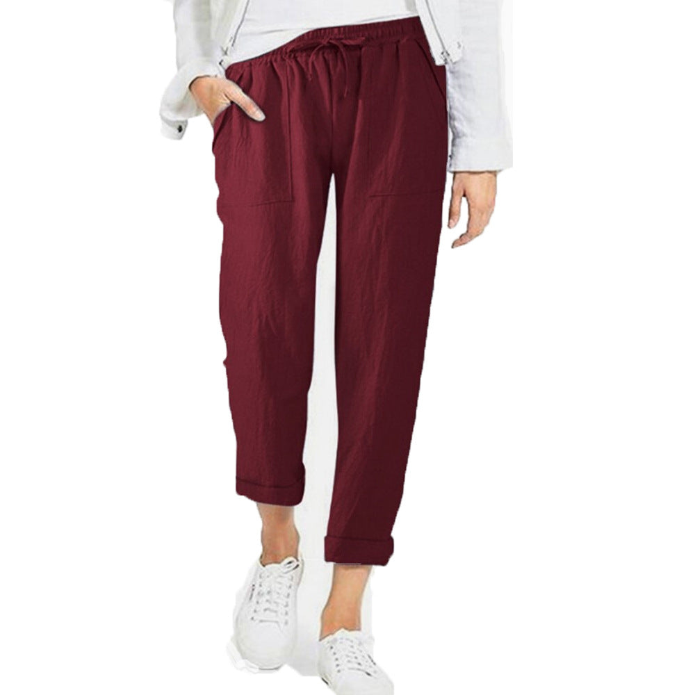 Women's Lightweight Pull-On Trousers – Elastic Waist Straight Leg Pants