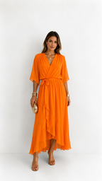 Women's Chiffon Wrap Dress – V-Neck Tie Waist Flowy Occasion Dress