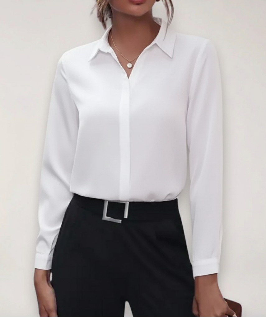 Women's Button Front Office Blouse – Tailored Classic Work Blouse