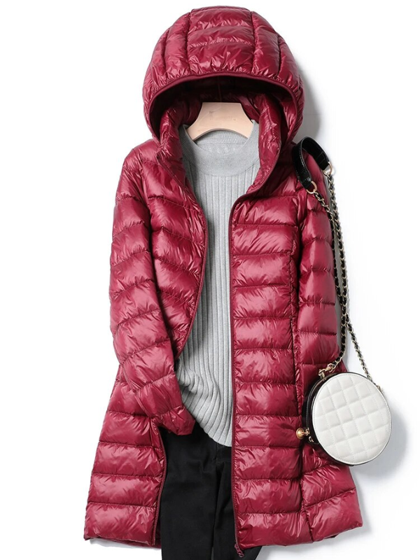 Women's Lightweight Puffer Coat – Removable Hood Longline Jacket