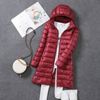 Women's Lightweight Puffer Coat – Removable Hood Longline Jacket