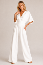 Women's Three-Quarter Sleeve Jumpsuit – Wide Leg Pantsuit
