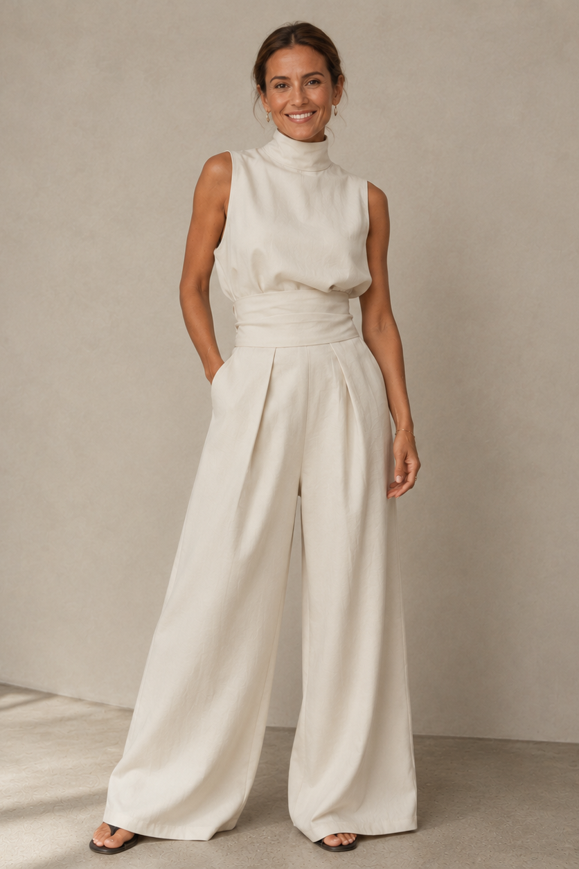 Women's Wide Leg Pants Set – Sleeveless Summer Set