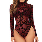 Women's Sheer Mesh Bodysuit – High Neck Long Sleeve Fitted Bodysuit