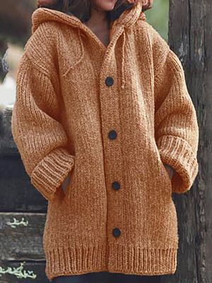 Women's Longline Hooded Cardigan – Loose Fit Open Front Cardigan