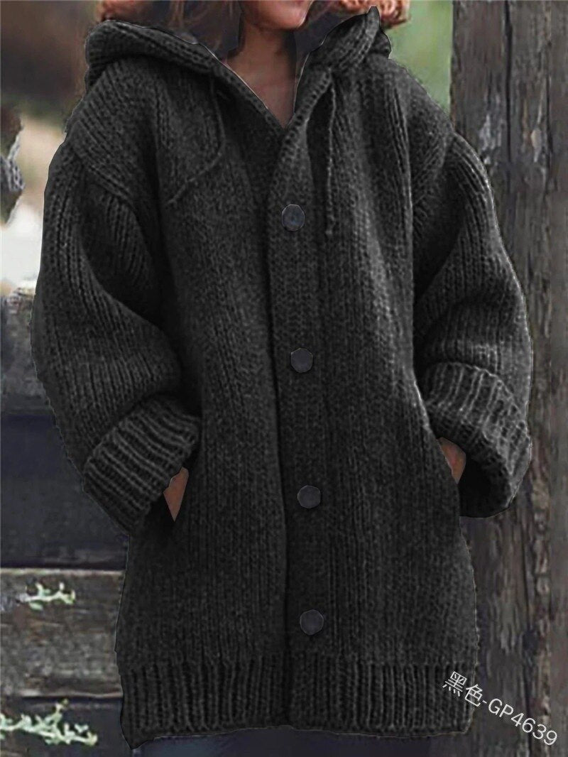 Women's Longline Hooded Cardigan – Loose Fit Open Front Cardigan