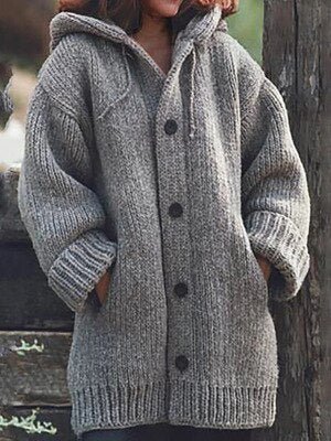 Women's Longline Hooded Cardigan – Loose Fit Open Front Cardigan