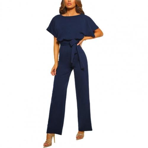 Women's Round Neck Jumpsuit – Relaxed Long Leg Occasion Jumpsuit