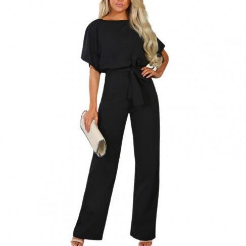 Women's Round Neck Jumpsuit – Relaxed Long Leg Occasion Jumpsuit