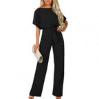 Women's Round Neck Jumpsuit – Relaxed Long Leg Occasion Jumpsuit