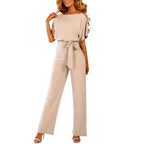 Women's Round Neck Jumpsuit – Relaxed Long Leg Occasion Jumpsuit