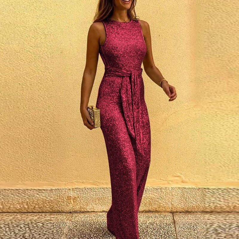 Women's Glitter Jumpsuit – Sparkle Sleeveless Formal Party Jumpsuit