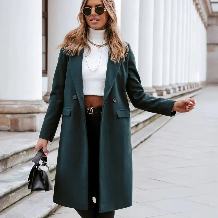 Women's Longline Coat – Tailored Button Front Overcoat