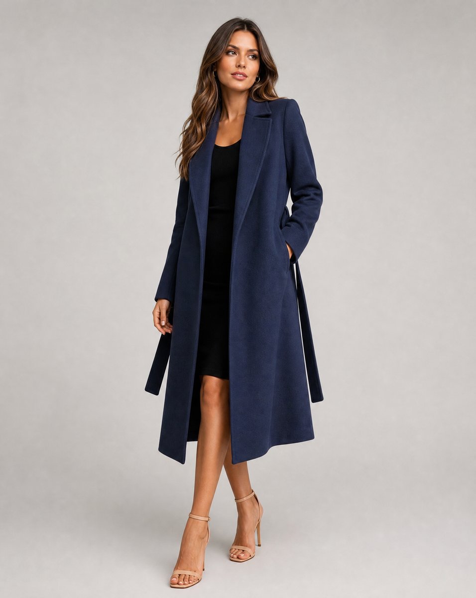 Women's Long Lapel Trench Coat – Belted Winter Coat