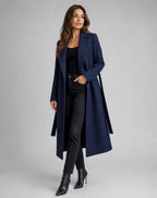 Women's Long Lapel Trench Coat – Belted Winter Coat