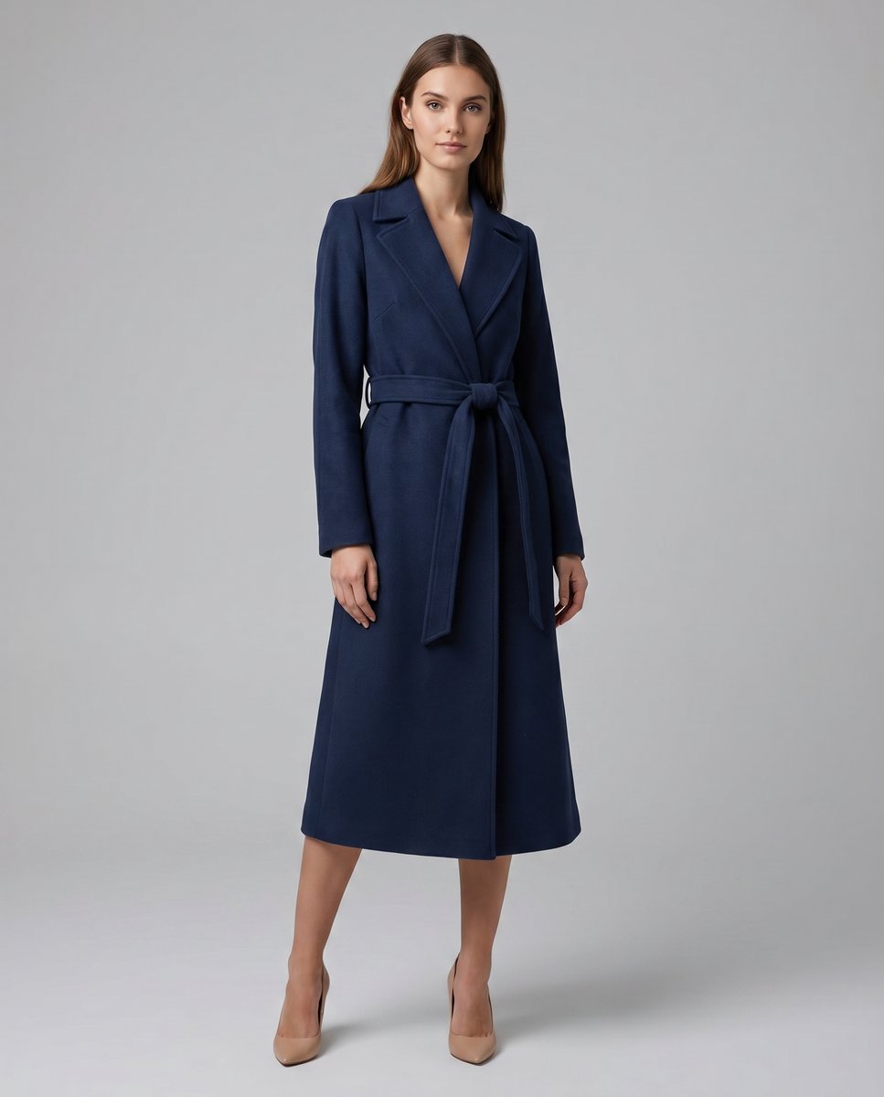 Women's Long Lapel Trench Coat – Belted Winter Coat