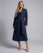 Women's Long Lapel Trench Coat – Belted Winter Coat