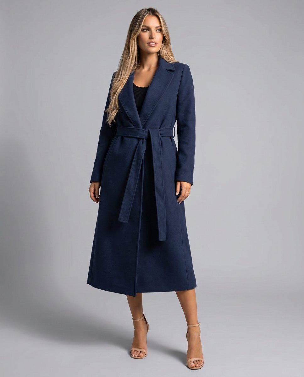Women's Long Lapel Trench Coat – Belted Winter Coat