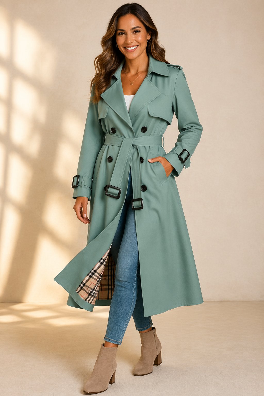 Women's Belted Overcoat – Double-Breasted Trench Coat