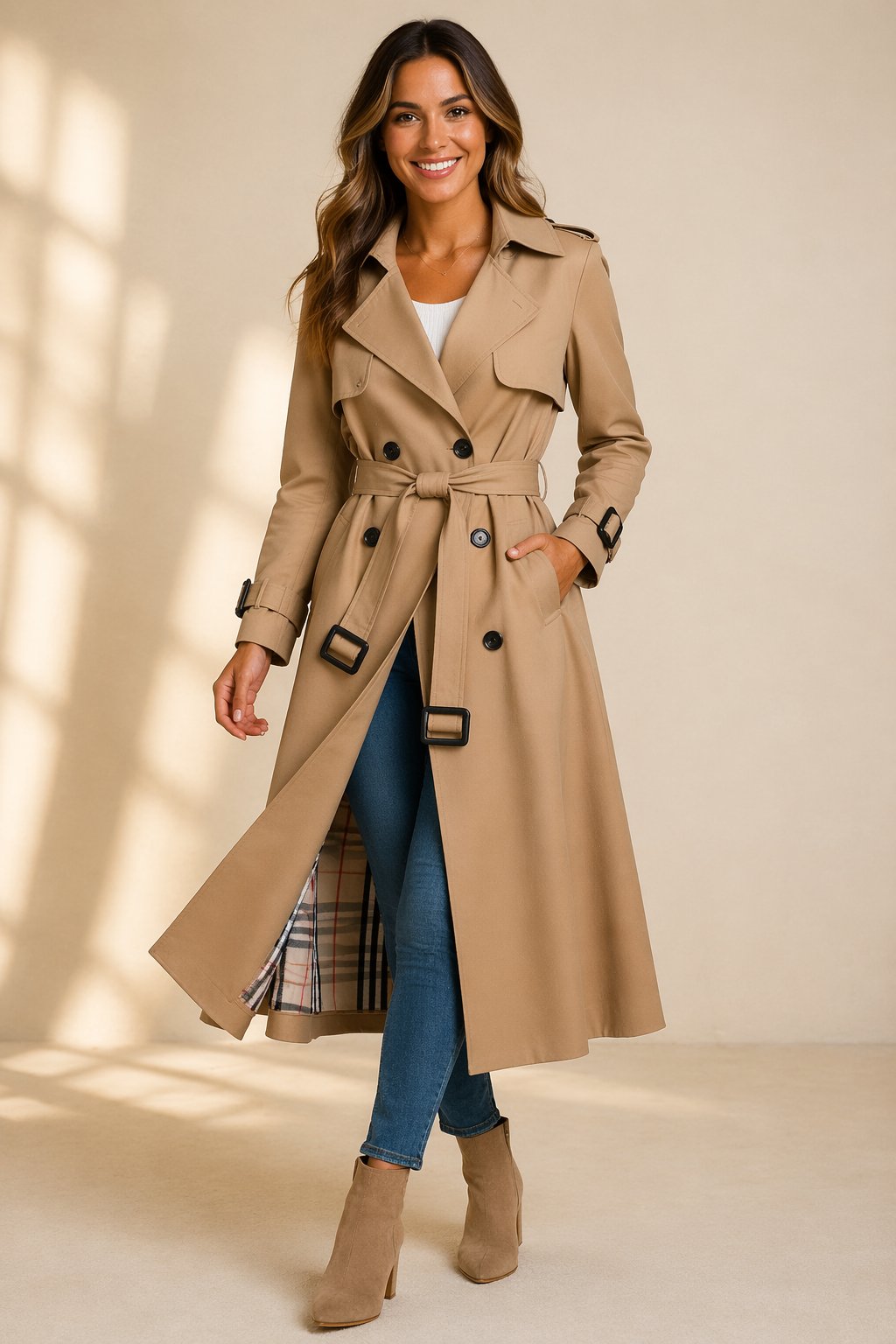 Women's Belted Overcoat – Double-Breasted Trench Coat