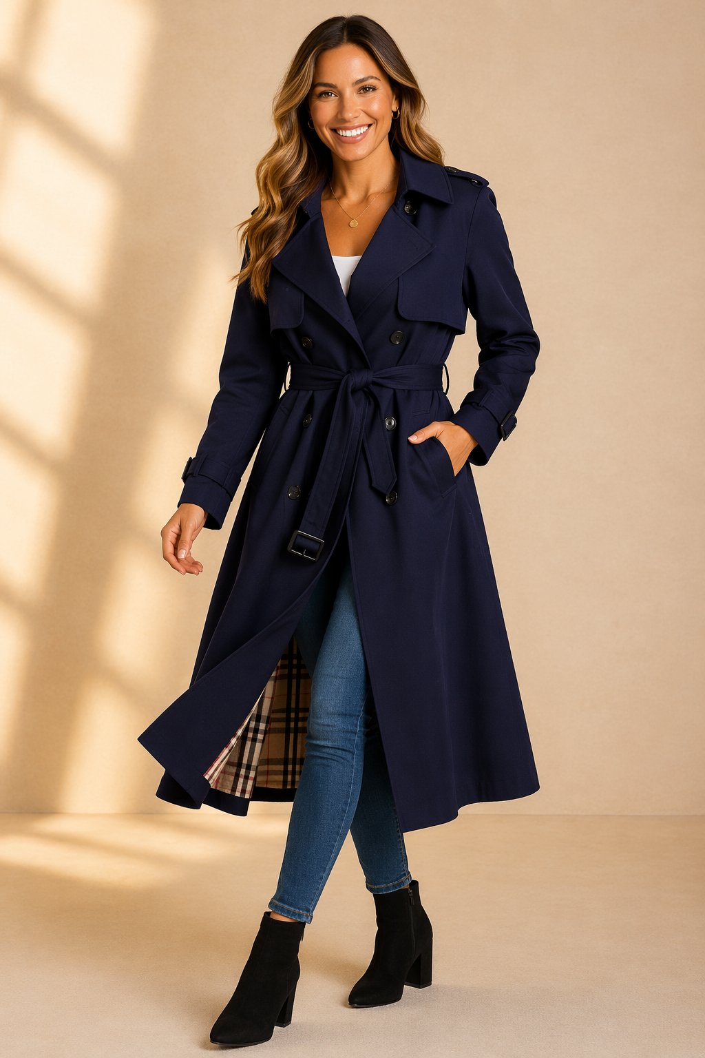 Women's Belted Overcoat – Double-Breasted Trench Coat