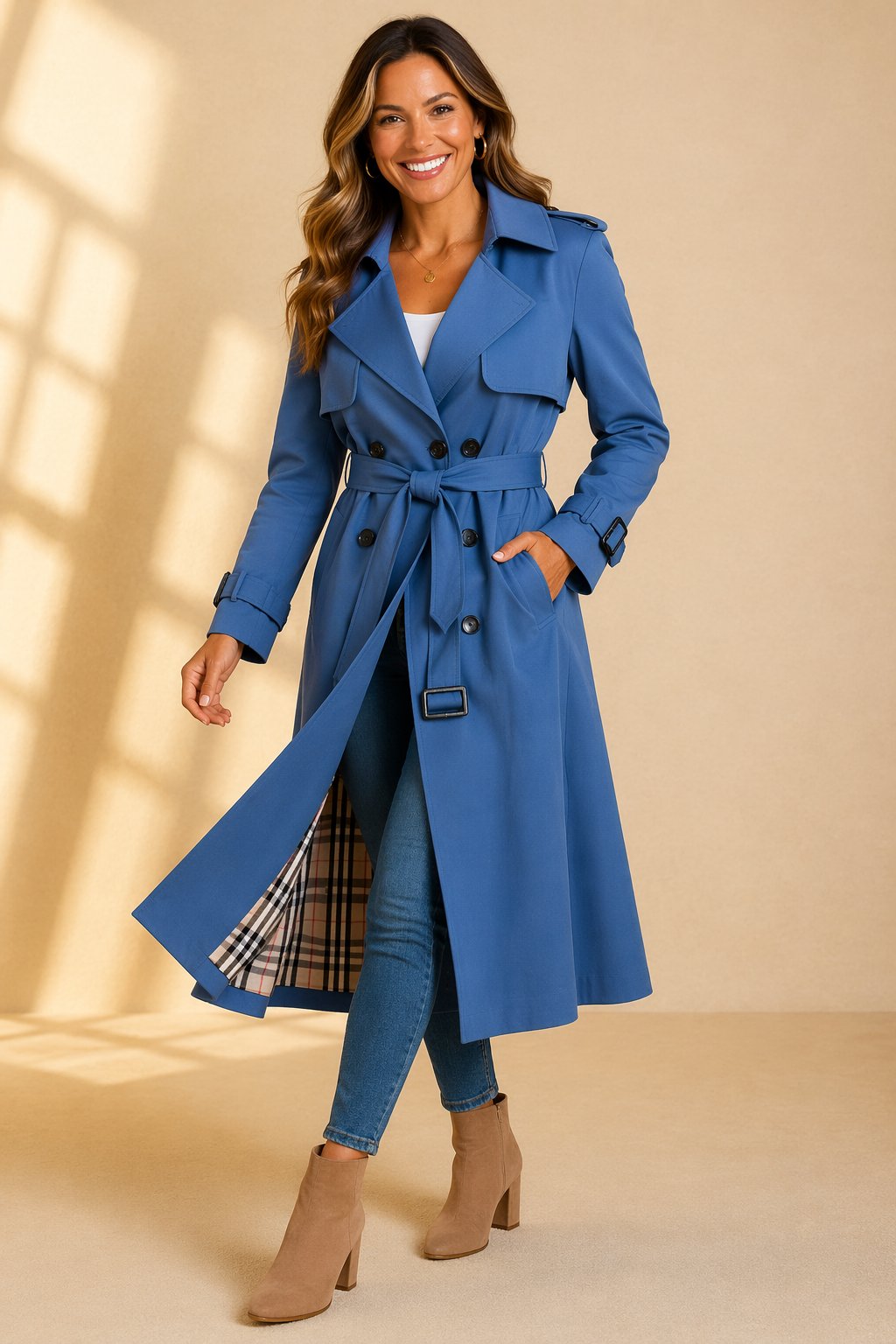 Women's Belted Overcoat – Double-Breasted Trench Coat