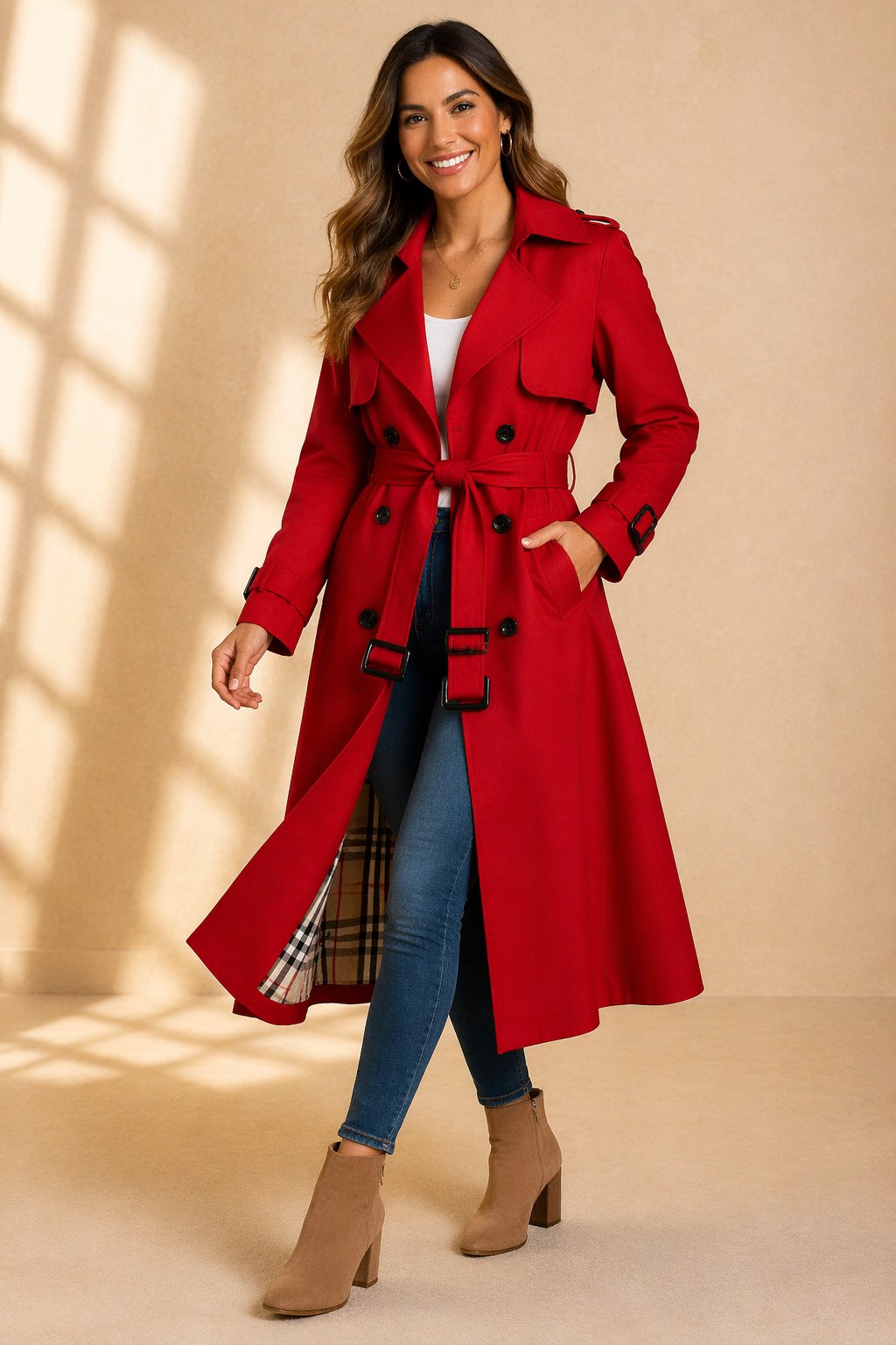 Women's Belted Overcoat – Double-Breasted Trench Coat