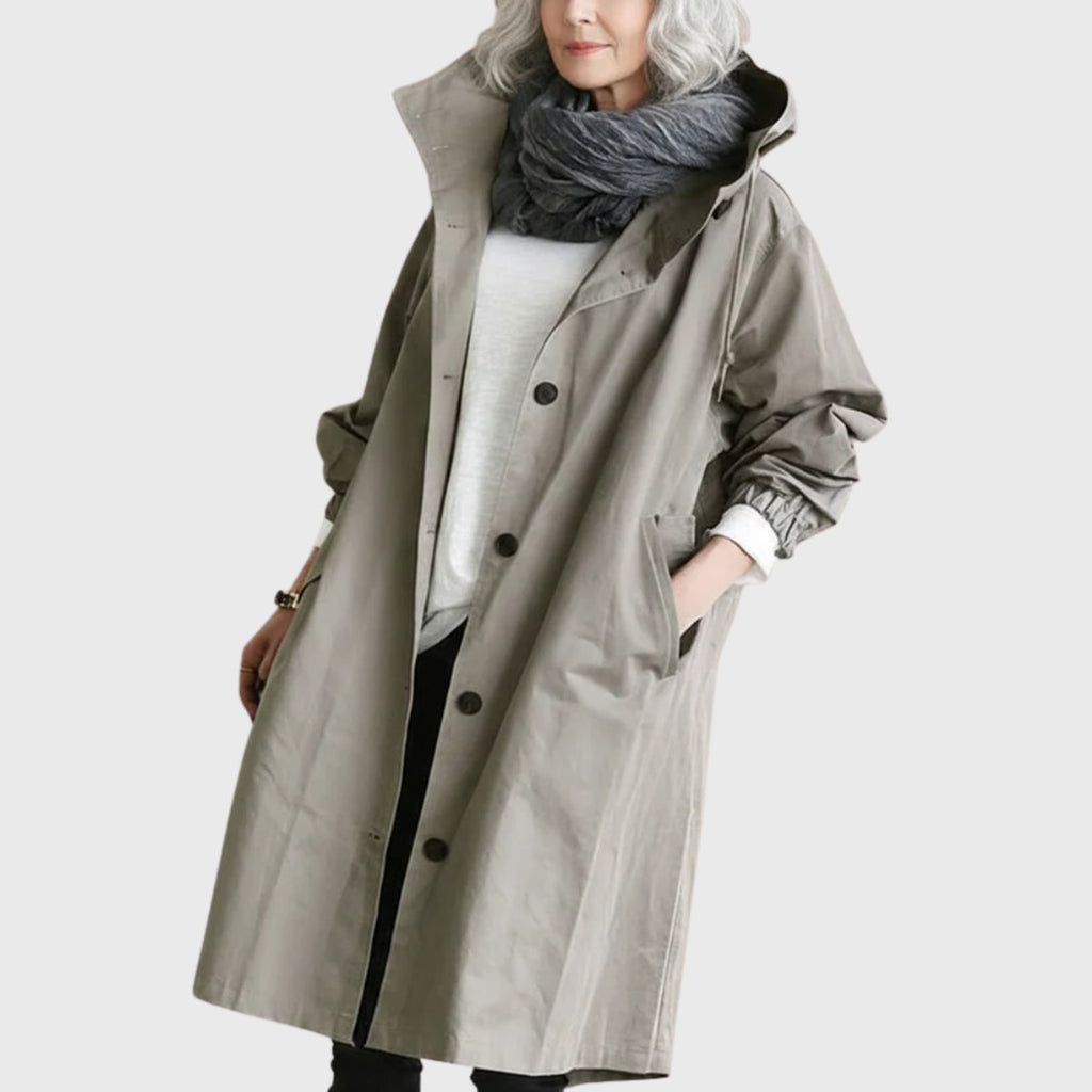 Women's Long Raincoat – Hooded Water-Repellent Coat