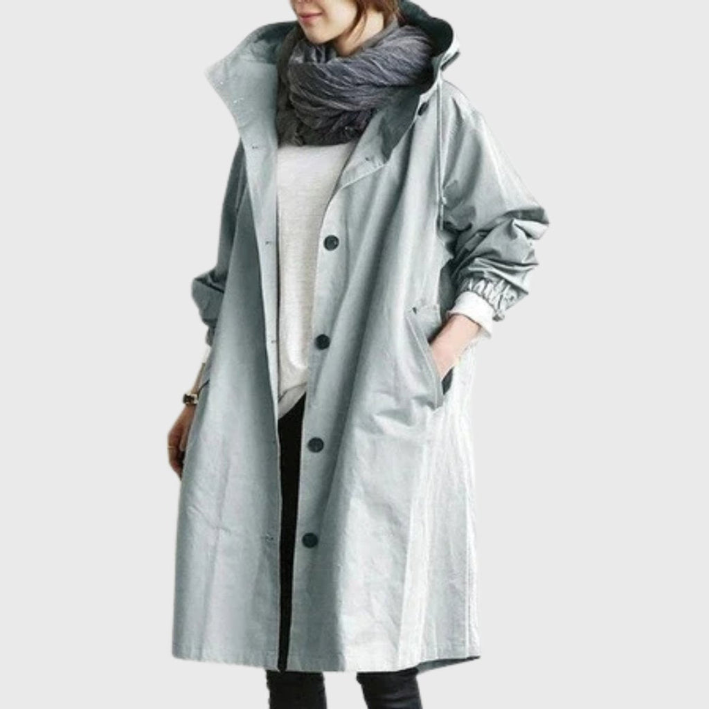 Women's Long Raincoat – Hooded Water-Repellent Coat