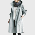 Women's Long Raincoat – Hooded Water-Repellent Coat