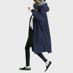 Women's Long Raincoat – Hooded Water-Repellent Coat