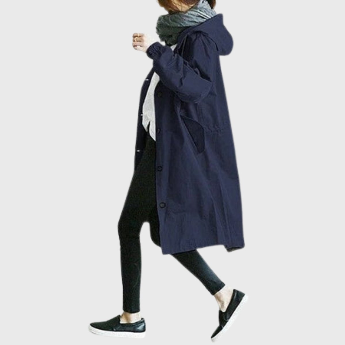 Women's Long Raincoat – Hooded Water-Repellent Coat