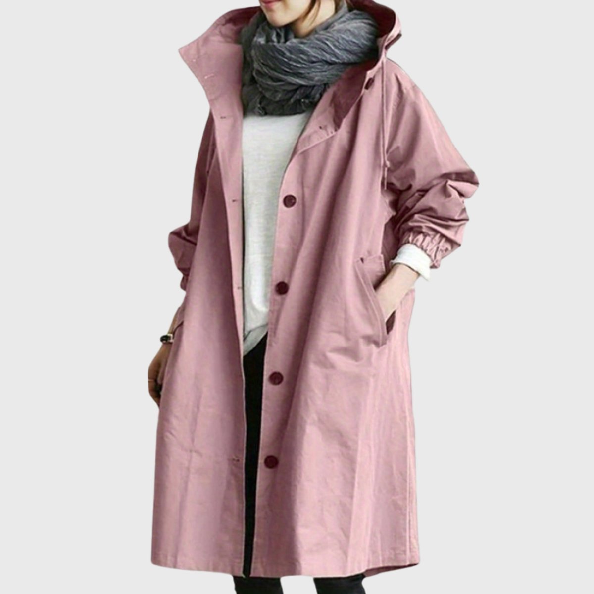 Women's Long Raincoat – Hooded Water-Repellent Coat