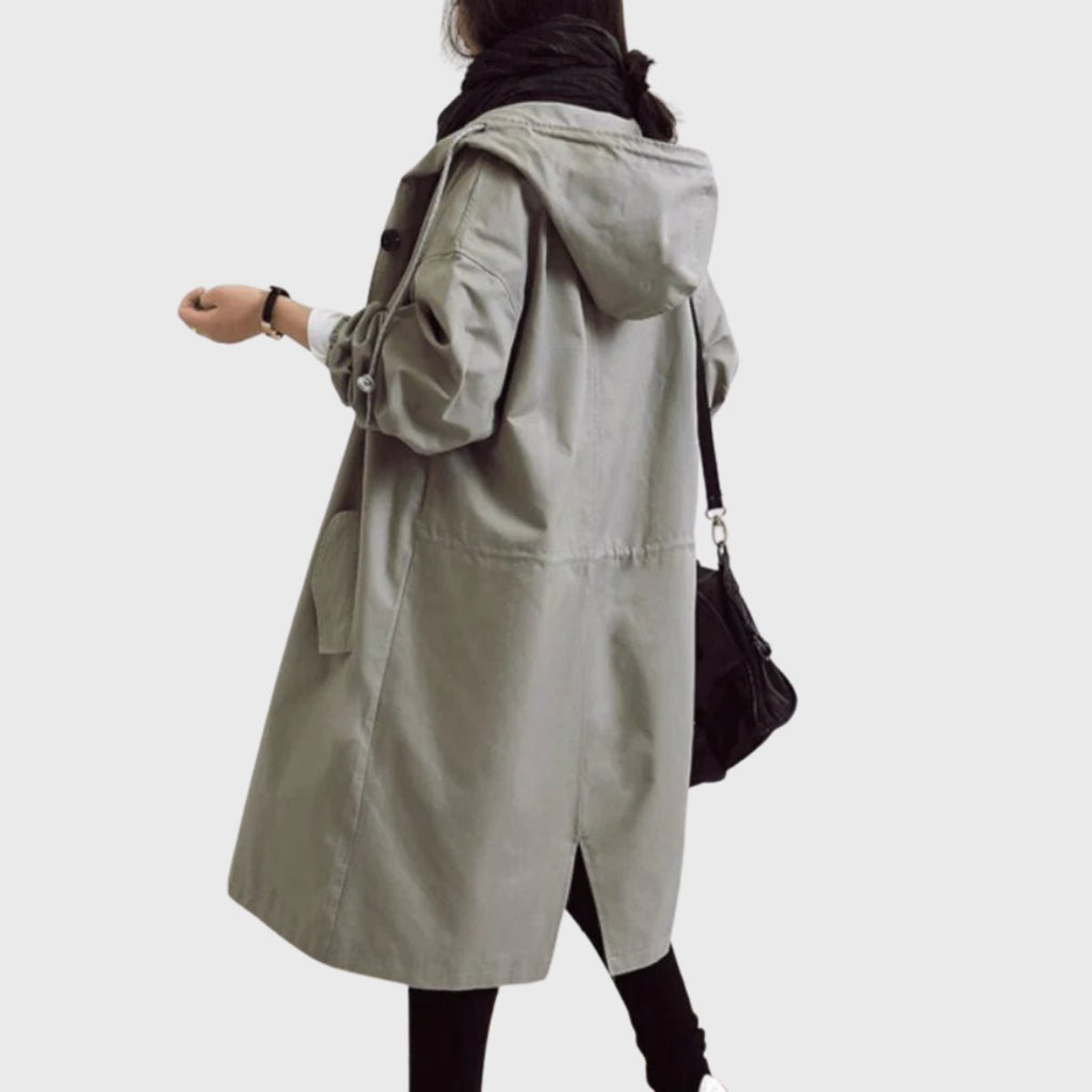 Women's Long Raincoat – Hooded Water-Repellent Coat