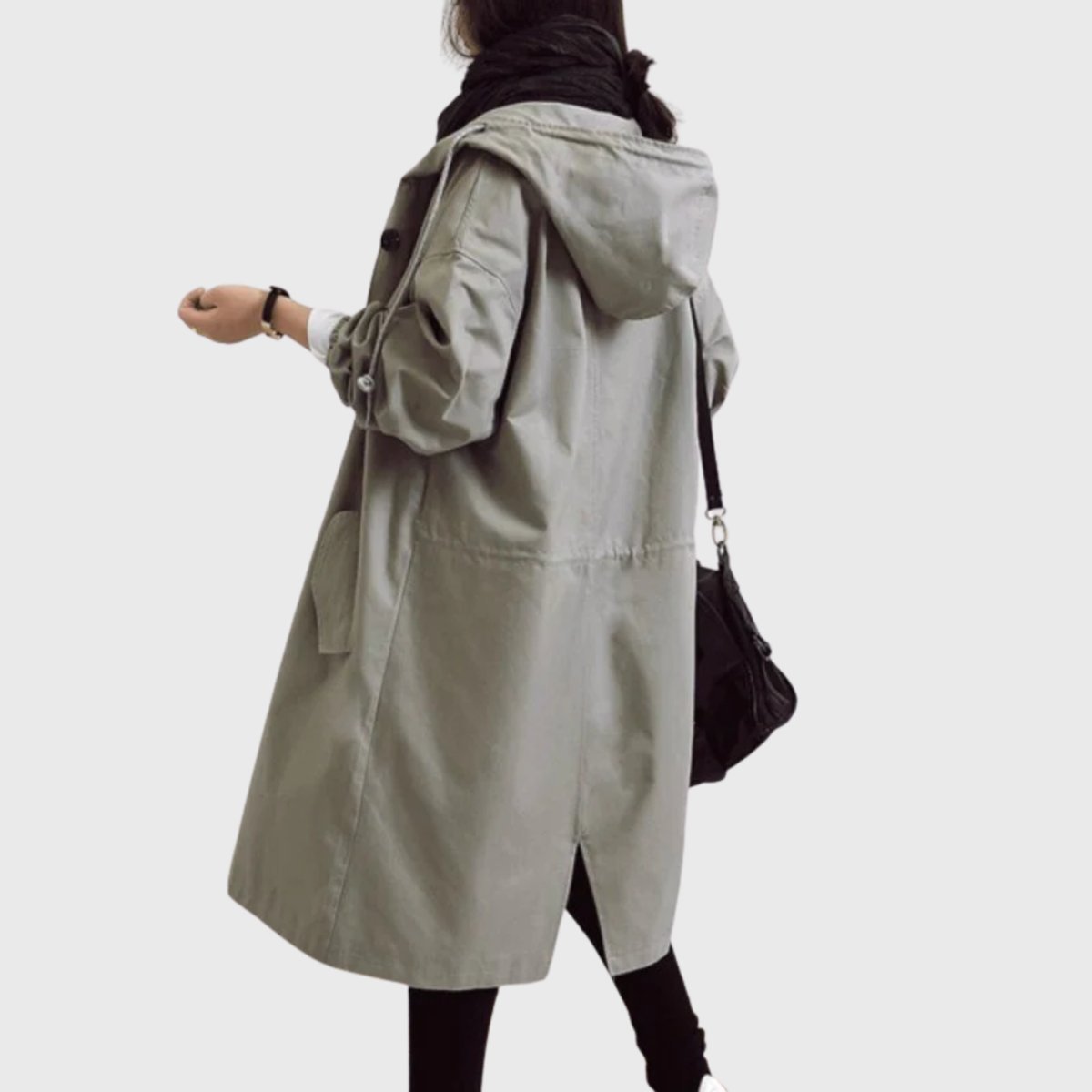 Women's Long Raincoat – Hooded Water-Repellent Coat