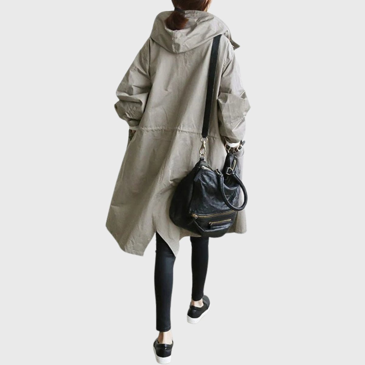 Women's Long Raincoat – Hooded Water-Repellent Coat