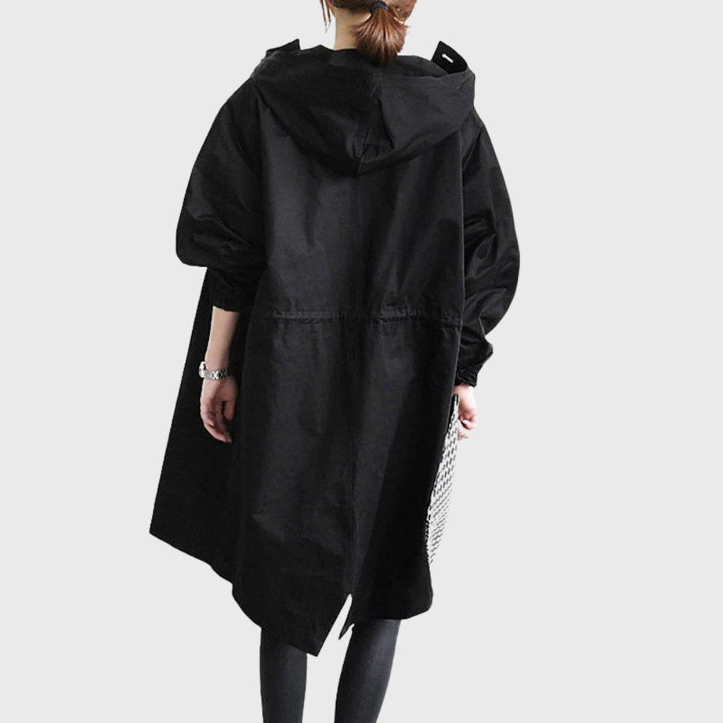 Women's Long Raincoat – Hooded Water-Repellent Coat