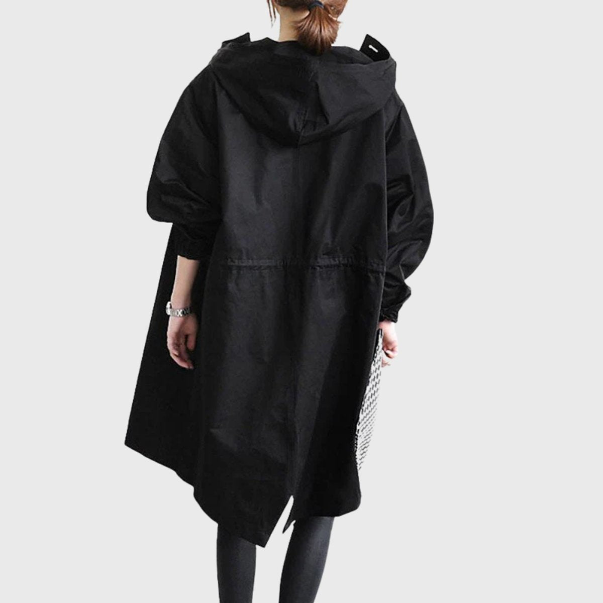 Women's Long Raincoat – Hooded Water-Repellent Coat